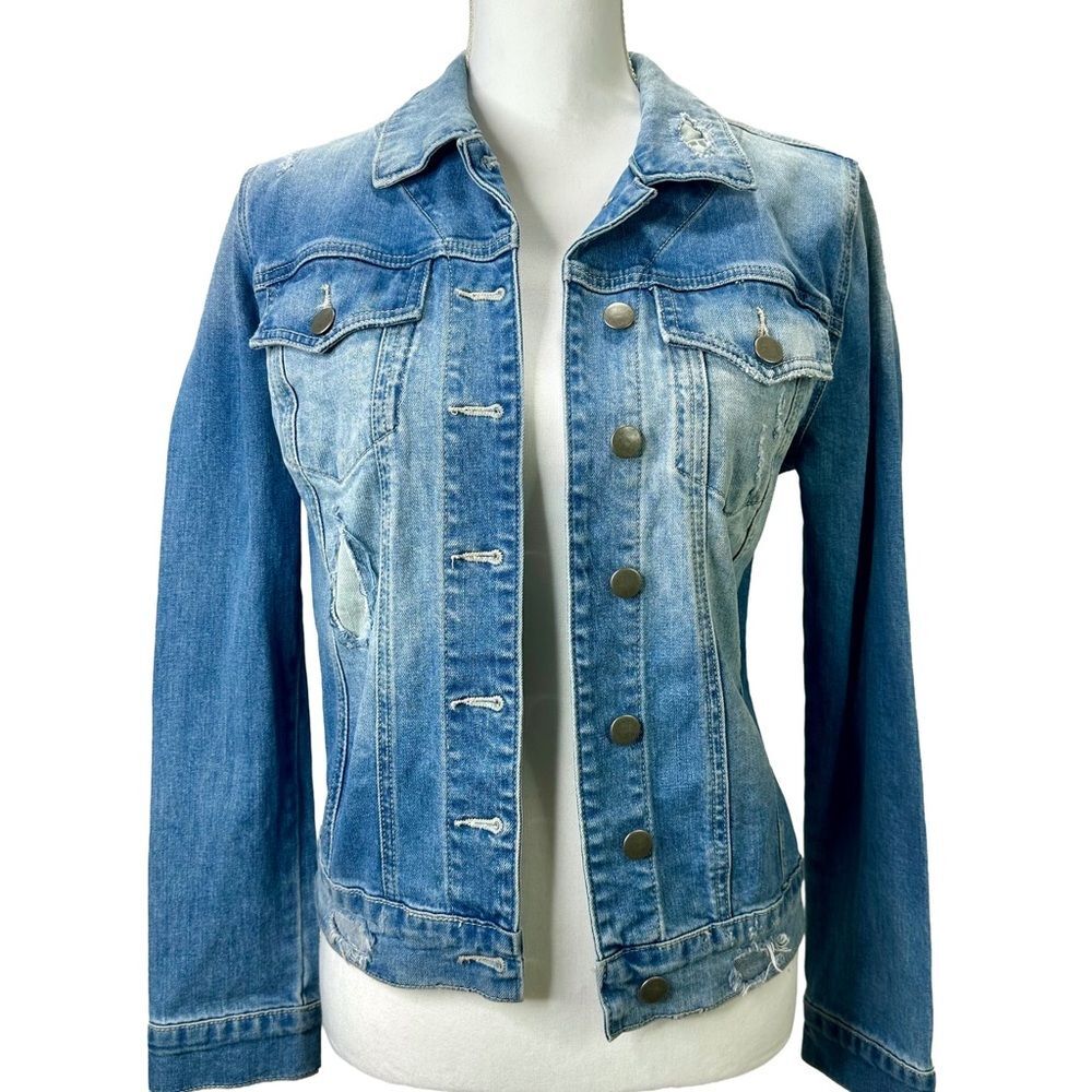 Kut from the Kloth Amelia Light Blue Distressed Jean Jacket Size S - Picture 3 of 16